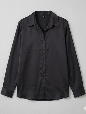 Color Block Black Button Down Blouse Size Medium Women’s Classic Workwear Shirt